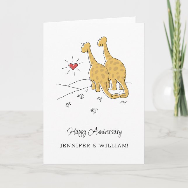 Happy Wedding Anniversary Married Dinosaurs Card (Front)