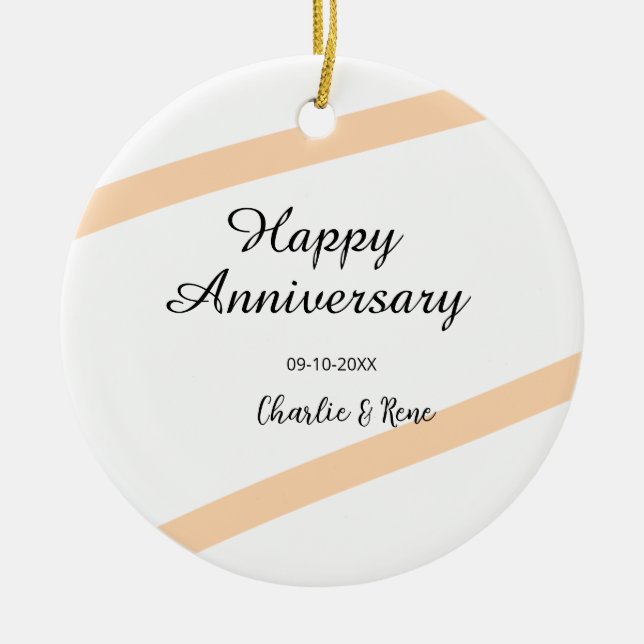Happy wedding anniversary orange pastel lines name ceramic tree decoration (Front)