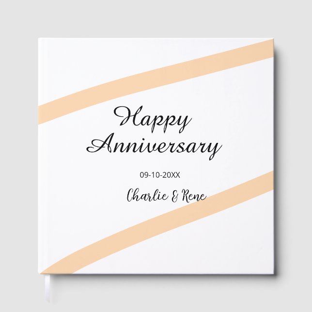 Happy wedding anniversary orange pastel lines name guest book (Front)