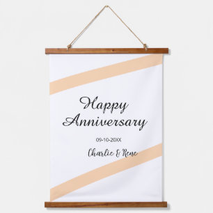 Happy wedding anniversary orange pastel lines name hanging tapestry