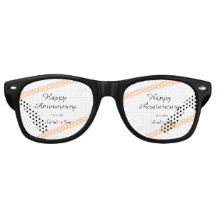 Happy wedding anniversary orange pastel lines name retro sunglasses