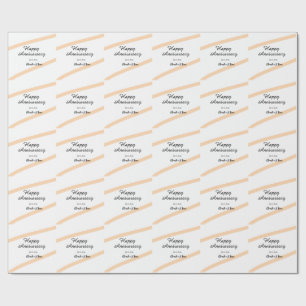 Happy wedding anniversary orange pastel lines name wrapping paper
