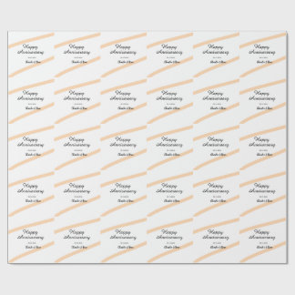 Happy wedding anniversary orange pastel lines name wrapping paper