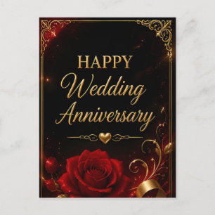 Happy Wedding Anniversary Red Frame Postcard