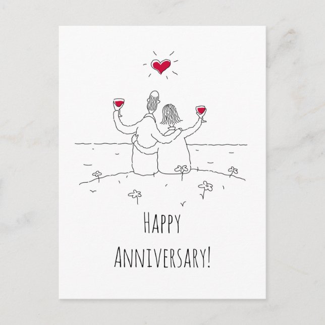Happy Wedding Anniversary Red Heart Postcard (Front)