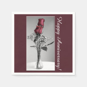 Happy Wedding Anniversary Red Roses Photograph Napkin