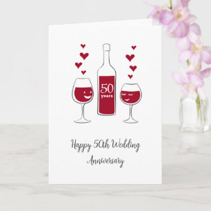 Happy Wedding Anniversary Red Wine Heart Card