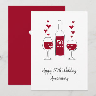 Happy Wedding Anniversary Red Wine Heart Card