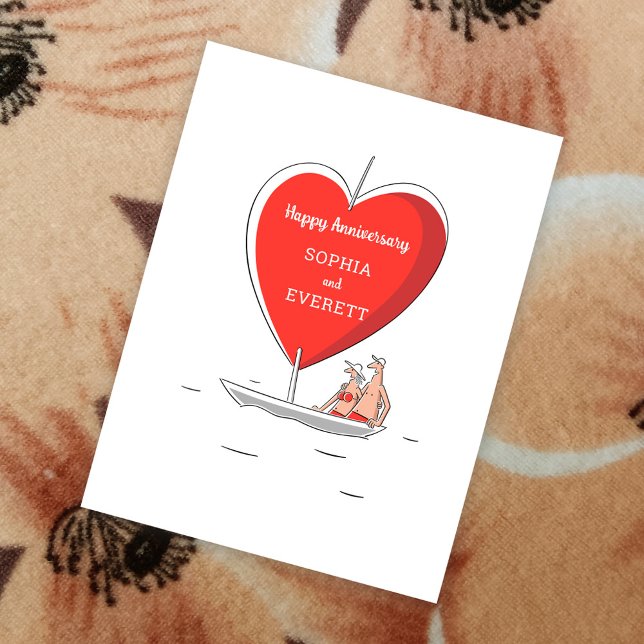 Happy Wedding Anniversary Sailboat Red Heart Card (Creator Uploaded)