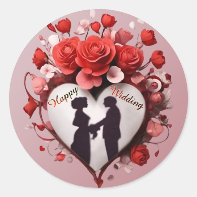 Happy Wedding Classic Round Stickers (Front)