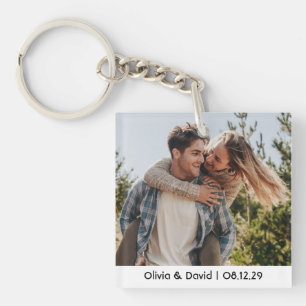 Happy Wedding Couple Photo Key Ring