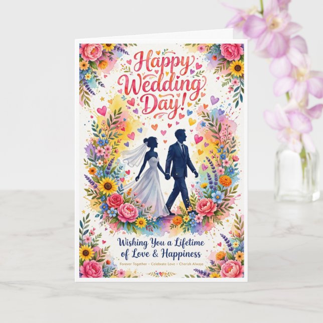 Happy wedding day card blank inside (Orchid)