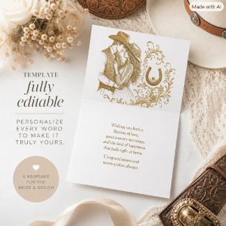 Happy Wedding Day Gold Western Greeting Card