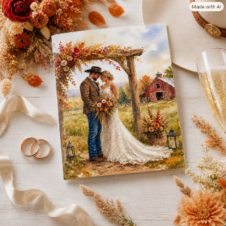 Happy Wedding Day Western Barn Autumn Greeting Card