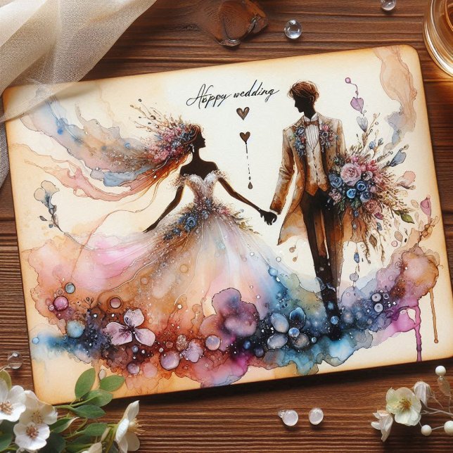 Happy Wedding Greeting Cards  (Happy Wedding Greeting Cards with Design paint Alcohol Inks )