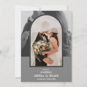 Happy wedding in simple grey invitation