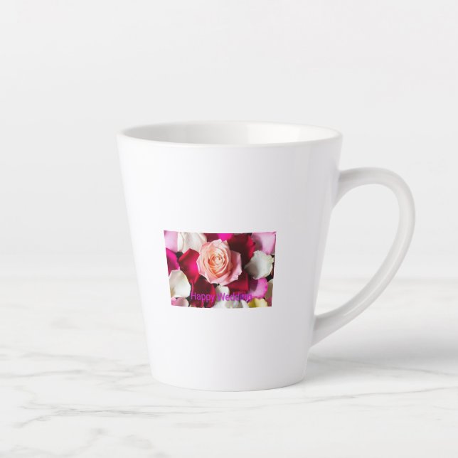 Happy Wedding – Romantic Rose Petals Celebration Latte Mug (Right)