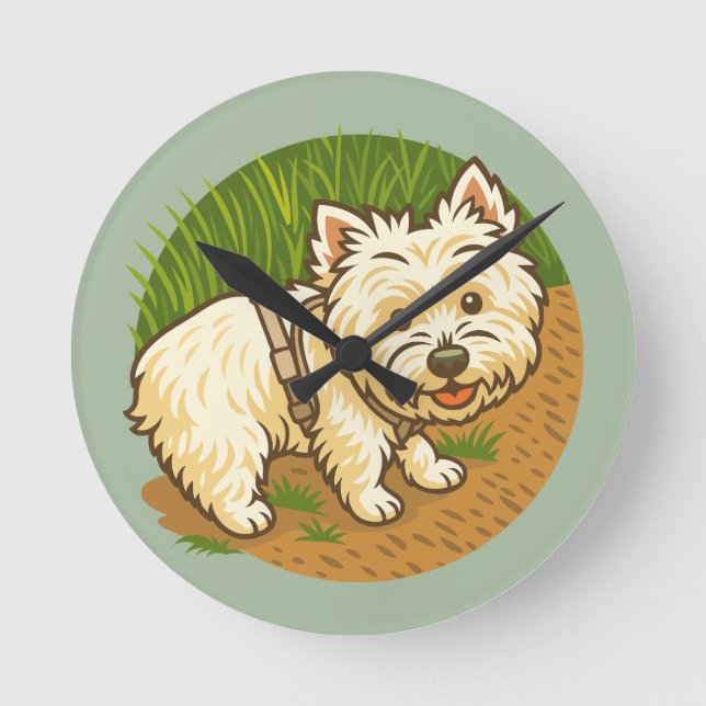 Happy Westie on Nature Trail Round Clock (Front)