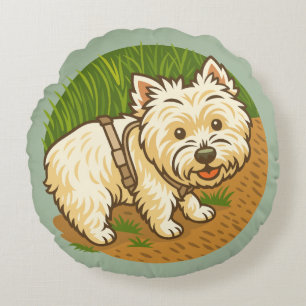 Happy Westie on Nature Trail Round Cushion