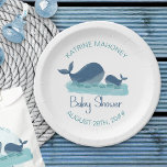 Happy Whale Cute Baby Shower Paper Plate<br><div class="desc">Personalised baby shower paper plates with watercolor illustration of mummy and baby whale happily swimming in the ocean. "Baby Shower" is hand lettered and you can personalise with your name and the date of your event. Please browse my store for matching invitations and accessories in the Happy Whale collection.</div>