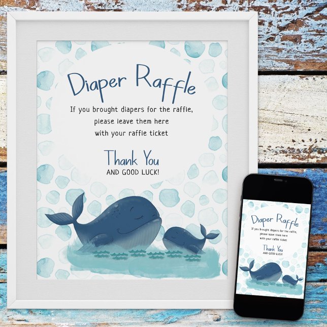 Happy Whale Diaper Raffle Baby Shower Poster (Diaper Raffle Baby Shower sign from my Happy Whale collection. Message if you need different items.)