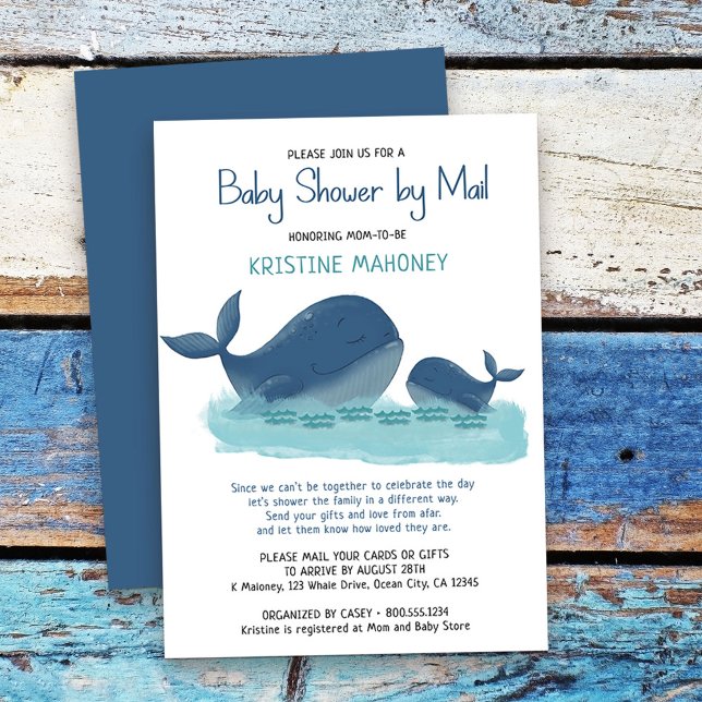 Happy Whale Watercolor Boy Baby Shower by Mail Invitation (Baby Shower by Mail Invitation from my Happy Whale collection. Message if you need different items.)