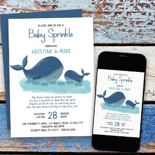 Happy Whale Watercolor Boy Baby Sprinkle Invitation
