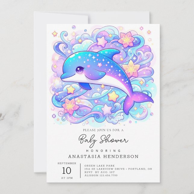  Happy Whimsical Dolphin Baby Shower Invitation (Front)