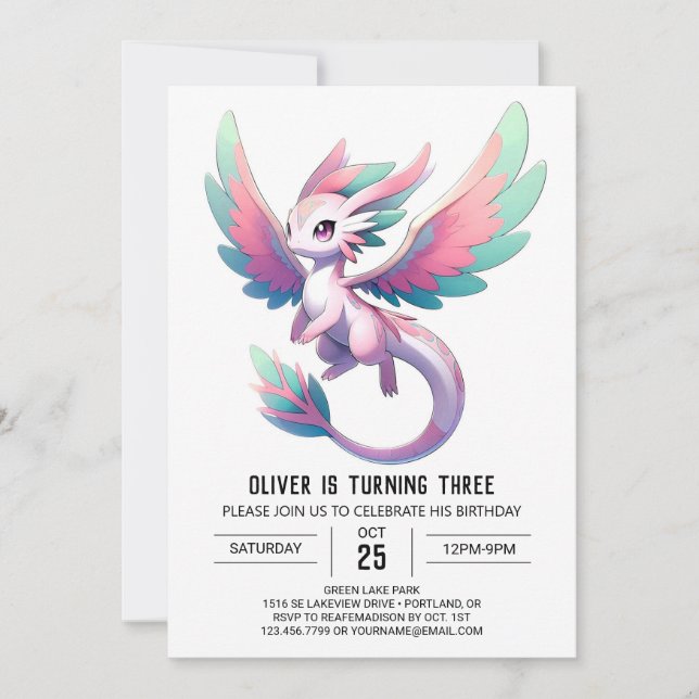 Happy Whimsical Dragon Birthday Invitation (Front)
