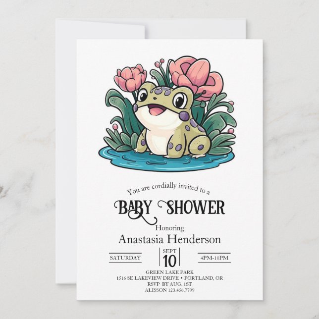 Happy Whimsical Frog Baby Shower Invitation (Front)