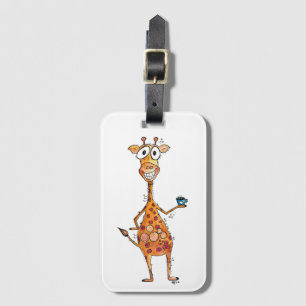 Happy Whimsical Giraffe Drinking Coffee Luggage Tag