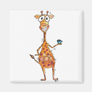Happy Whimsical Giraffe Drinking Coffee Magnet