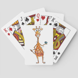 Happy Whimsical Giraffe Drinking Coffee Playing Cards