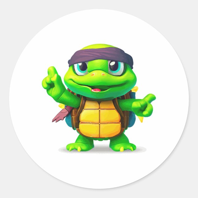 Happy Whimsical Turtle Back to School Classic Round Sticker (Front)