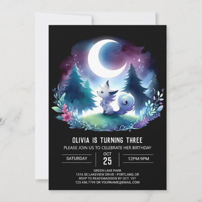 Happy Whimsy Wolf Birthday Invitation (Front)