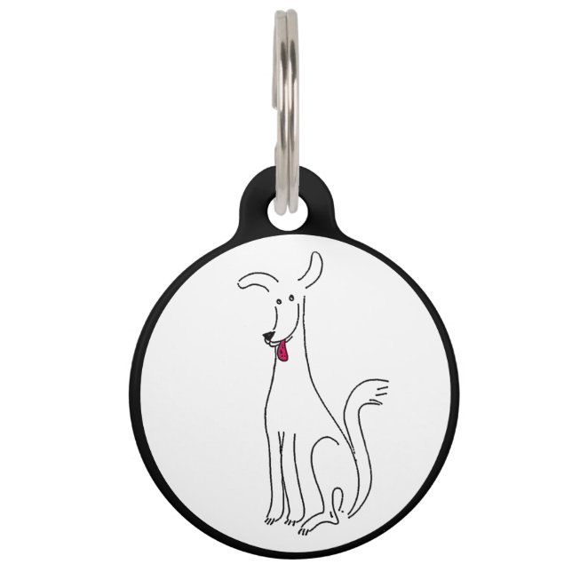Happy white cartoon dog pet tag (Front)