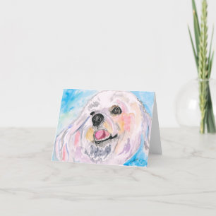 Happy white dog, original art, watercolor thank you card