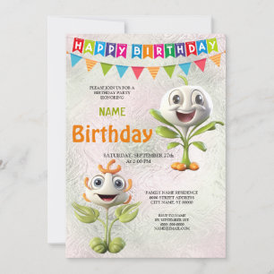 Happy White Flowers Birthday Party Invitation