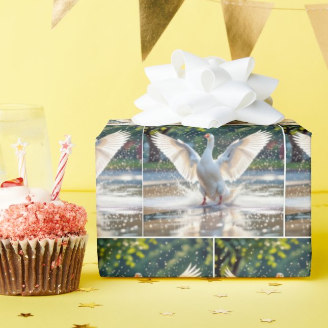 Happy White Goose In a Splash Pad Wrapping Paper (Birthday Party)