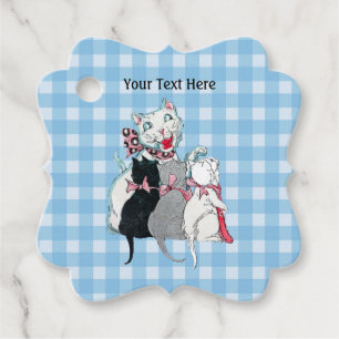 Happy White Mother Cat With Three Kittens Plaid Favour Tags