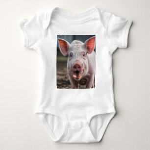 Happy White Pig Tongue Poke, Baby Bodysuit