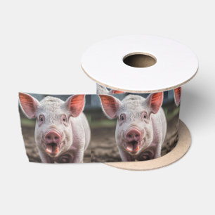 Happy White Pig Tongue Poke, Satin Ribbon