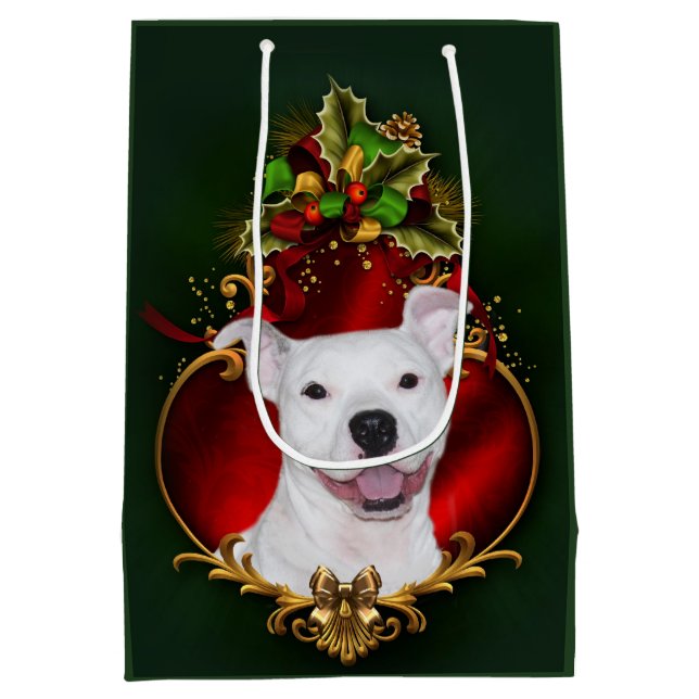 Happy white pitbull Christmas Medium Gift Bag (Back)