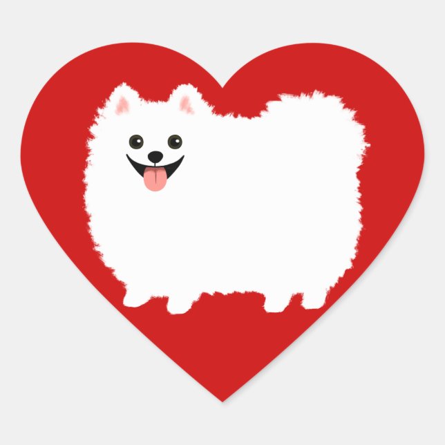 Happy White Pomeranian Heart Sticker (Front)