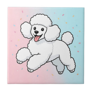 Happy White Poodle Cartoon Tile