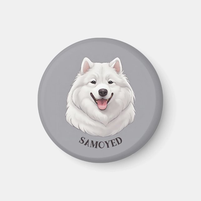 Happy White Samoyed Magnet (Front)