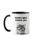 HAPPY WIFE HAPPY LIFE funny wedding quote cat mug