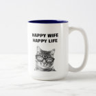 HAPPY WIFE HAPPY LIFE funny wedding quote cat mug