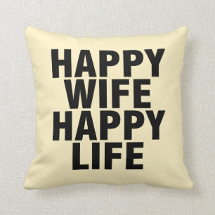 "Happy wife happy life" Personalised Black,Cream Cushion