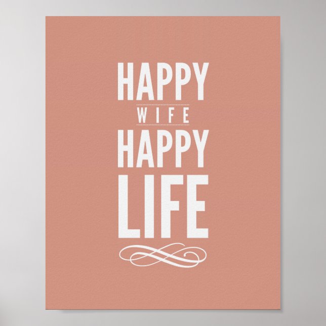 Happy Wife Happy Life Quote Print in Salmon (Front)